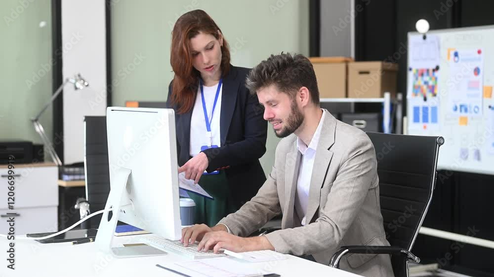 Two business workers talking on the smartphone and using laptop Two business workers talking on the smartphone and using laptop