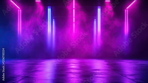 Wallpaper Mural Concert stage background with blue and purple lights. Empty concert floor at futuristic room Torontodigital.ca