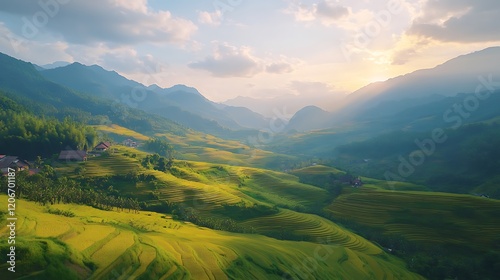 Terraced paddy fields creating mesmerizing natural patterns. photo