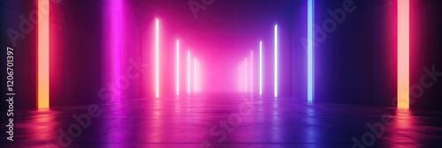 Wallpaper Mural Concert stage background with blue and purple lights. Empty concert floor at futuristic room Torontodigital.ca