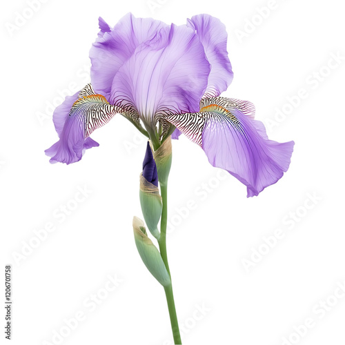 Purple Iris Flower with Intricate Pattern isolated transparent background white background no background photo