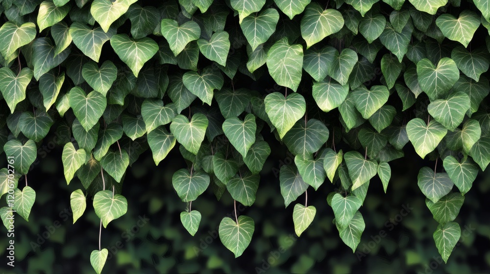 Lush Green Heart-Shaped Ivy Wall, Natural Background Texture Lush Green Heart-Shaped Ivy Wall, Natural Background Texture