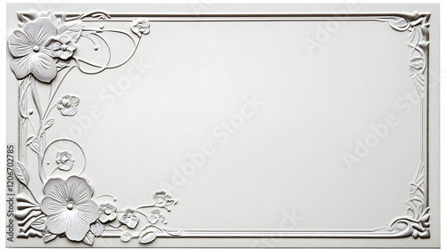 Elegant white floral frame, blank space, ornate design, background texture, ideal for invitations