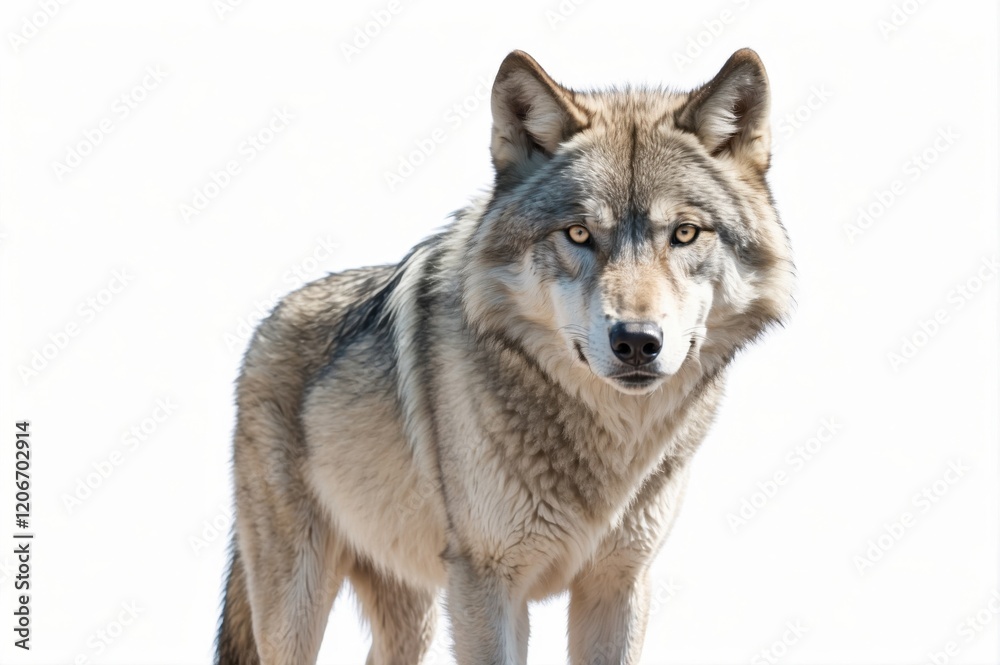 Grey wolf standing, isolated on white background. Grey wolf standing, isolated on white background.