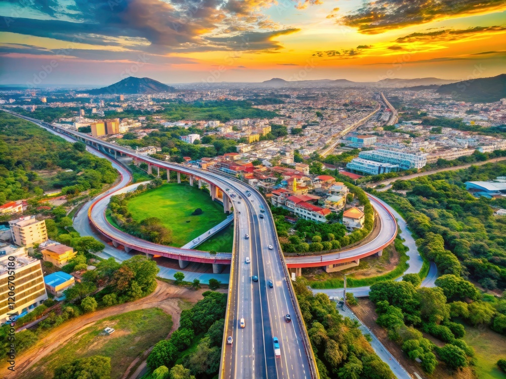 Vijayawada's Kanaka Durga Flyover dominates this panoramic aerial drone image, showcasing Andhra Pradesh's vibrant cityscape. Vijayawada's Kanaka Durga Flyover dominates this panoramic aerial drone image, showcasing Andhra Pradesh's vibrant cityscape.