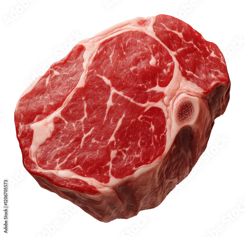 Raw ribeye steak with marbling on transparent background, culinary and cooking concept