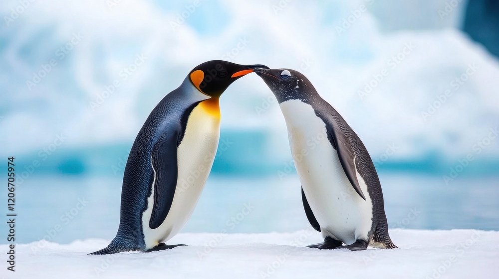 Fototapeta premium Penguins and seals sharing an icy landscape, showcasing the beauty of wildlife in a frozen habitat.