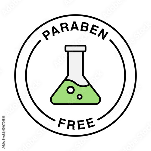 Paraben Free. Eco-Friendly, Safe Ingredients, Natural Product Badge. Vector Editable Stroke Icon.