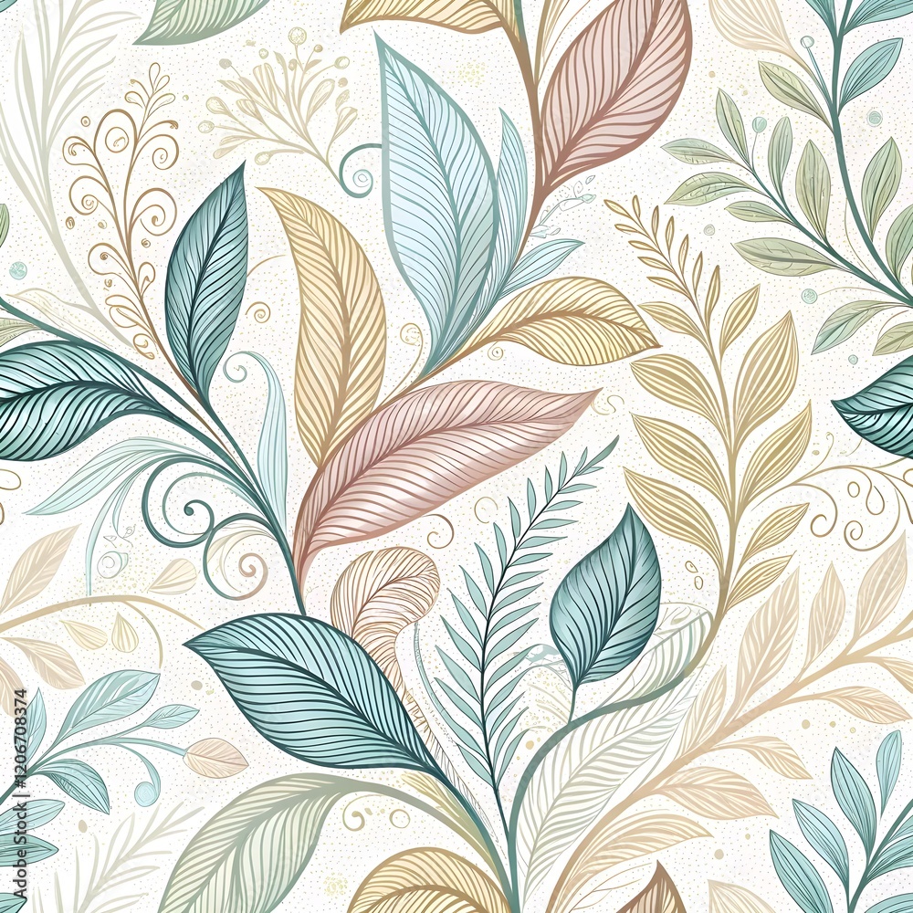Fototapeta premium Seamless elegant abstract background with a delicate leaf pattern, featuring flowing organic shapes, perfect for textile design, wallpapers, and digital art