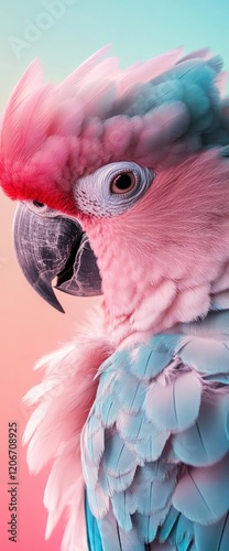 Pink Galah portrait, pastel background, profile view, avian wildlife photo