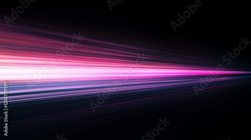 A long, horizontal light beam of pink and purple colors on a black background, moving rapidly from left to right