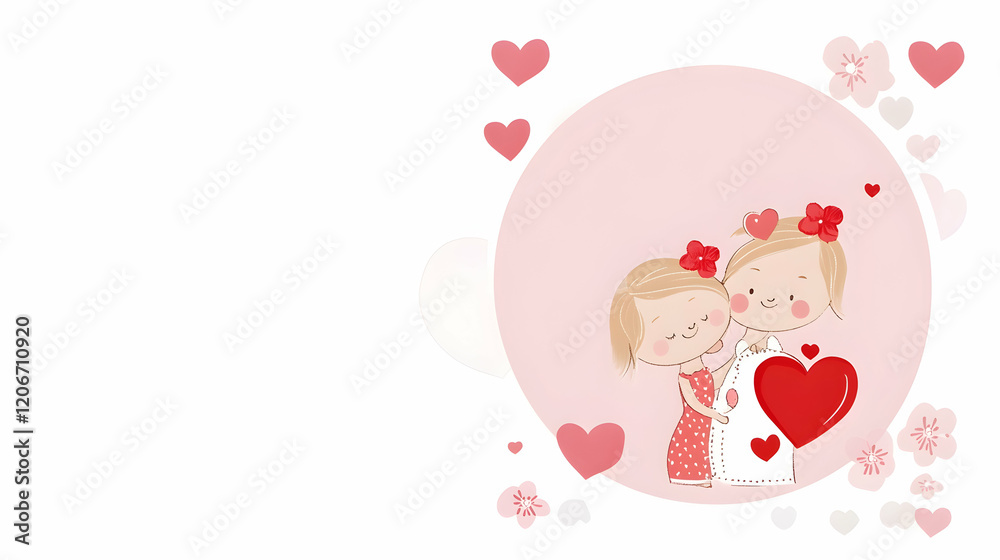 Happy couple embracing, hearts and flowers, romantic background, Valentine's Day card Happy couple embracing, hearts and flowers, romantic background, Valentine's Day card