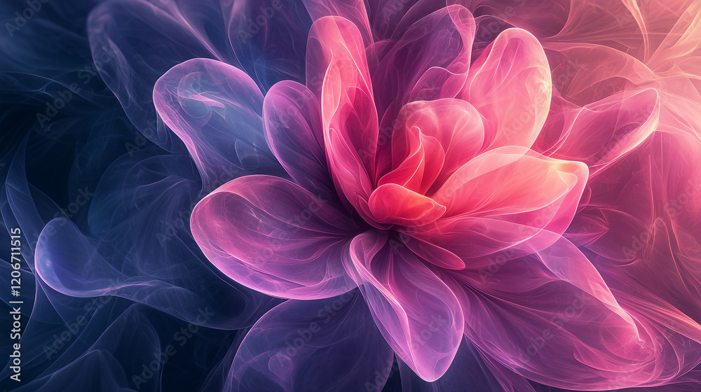 Abstract floral background with smooth curves and gradient colors from blue to pink