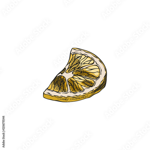 Vector illustration of a hand drawn lemon wedge on an isolated background.
