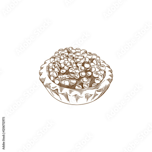 Cone vintage vector of tartlet with red or black caviar.