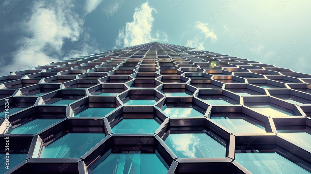 Naklejka premium Modern Architectural Marvel: Honeycomb Facade Skyscraper