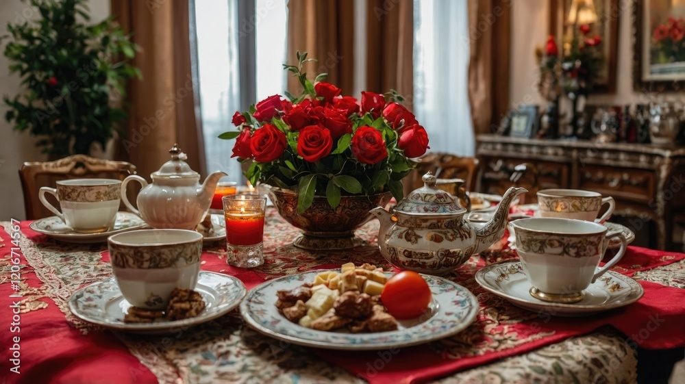 very nicely prepared breakfast table