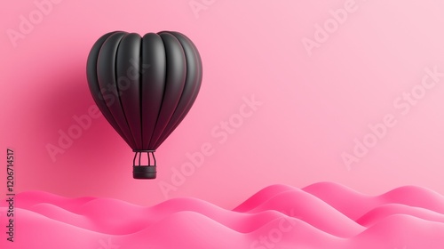 Wallpaper Mural Black Hot Air Balloon Over Pink Abstract Landscape Minimalist Design Travel Concept Torontodigital.ca