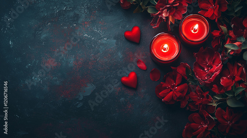 Valentine's Day background with Red Accents, Candlelight, and Center Space for Custom Greeting or Text