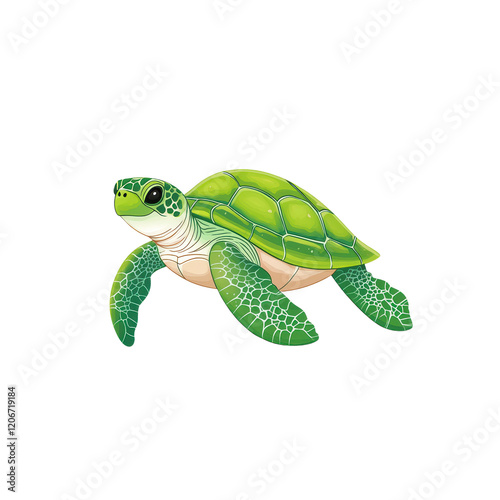 Vibrant Green Sea Turtle Smiling in Aquatic Environment Clipart
