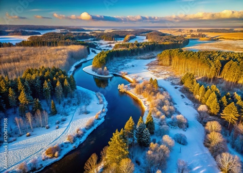 Aerial Winter View of Varene River, Lithuanian Forests â€“ Wild Nature, Swamp, Old Varena