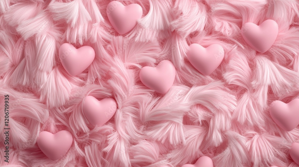 Obraz premium Pink Hearts Embedded in Soft Pink Furry Texture Valentine s Day Background