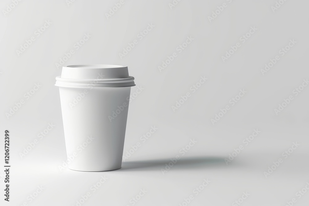 Single white disposable coffee cup with lid on light grey background. Single white disposable coffee cup with lid on light grey background.