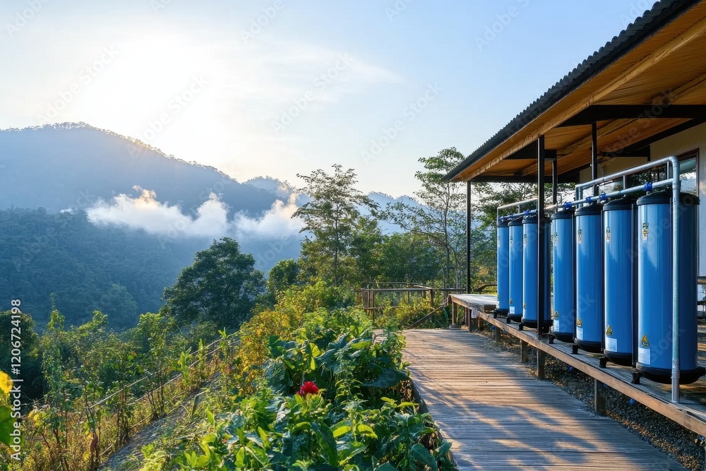 Remote rural village powered by sustainable energy and community spirit, thriving amidst nature's beauty. Remote rural village powered by sustainable energy and community spirit, thriving amidst nature's beauty.
