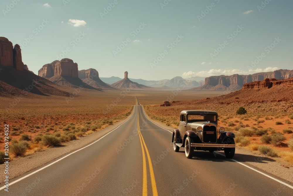 Classic Car Drives Scenic Desert Highway Classic Car Drives Scenic Desert Highway