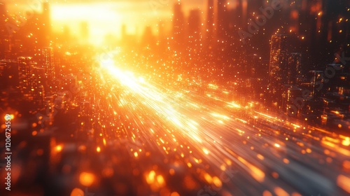 A bright yellow and orange gradient background with light rays, 