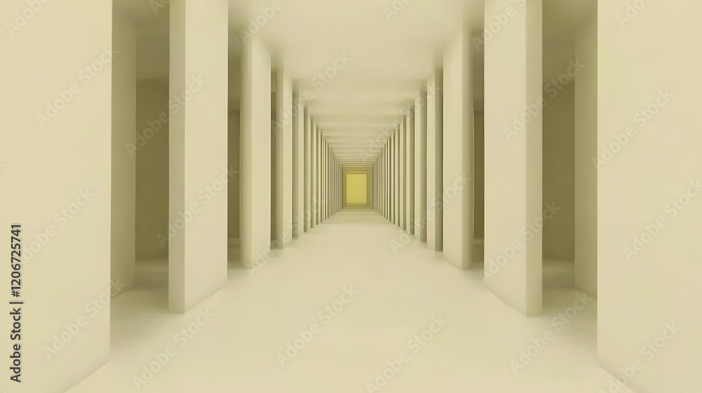 Fototapeta premium Pale yellow corridor, architectural design, perspective, interior, background for website