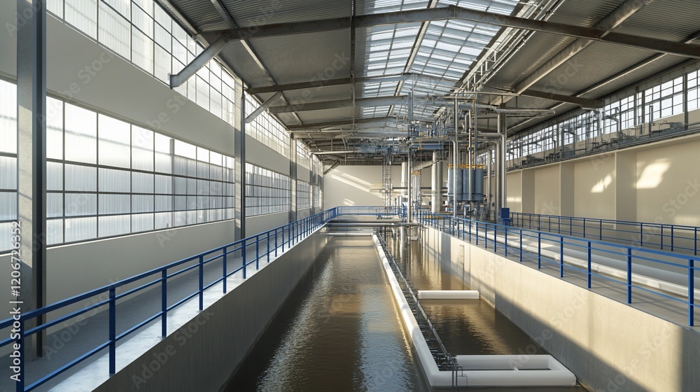 Factory water treatment plant sunlight industrial process Factory water treatment plant sunlight industrial process