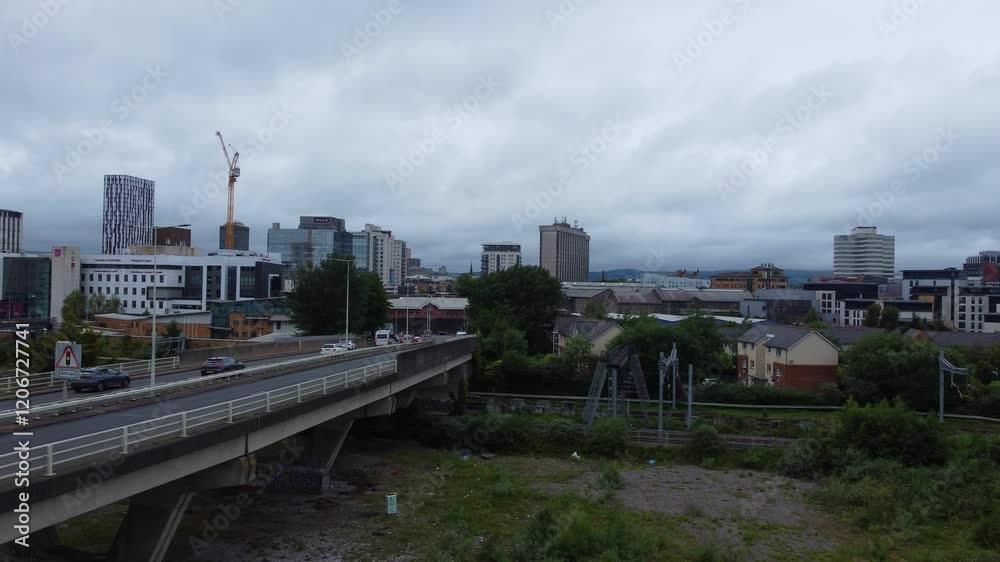 Cardiff City Centre and Buildings at Central Downtown and Near to Ocean Bay. The Capital City of Wales and Eleventh Largest City of United Kingdom. Cardiff City Centre and Buildings at Central Downtown and Near to Ocean Bay. The Capital City of Wales and Eleventh Largest City of United Kingdom.