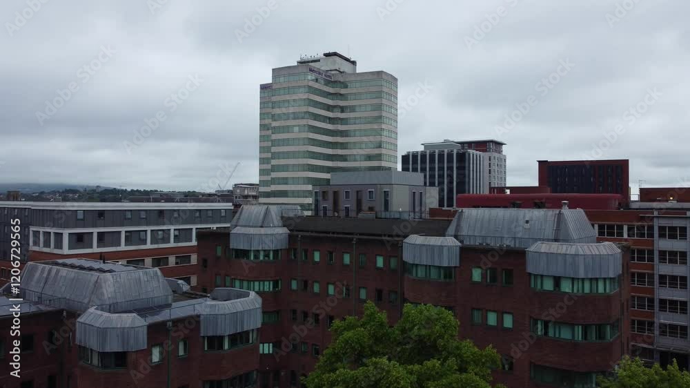 Cardiff City Centre and Buildings at Central Downtown and Near to Ocean Bay. The Capital City of Wales and Eleventh Largest City of United Kingdom. Cardiff City Centre and Buildings at Central Downtown and Near to Ocean Bay. The Capital City of Wales and Eleventh Largest City of United Kingdom.