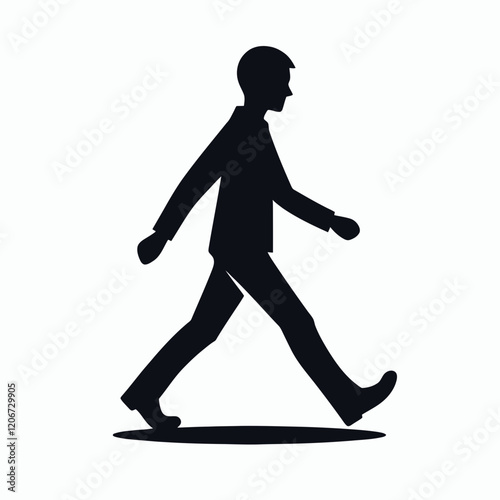  Walking with a slight lean forward silhouette in black on a white background