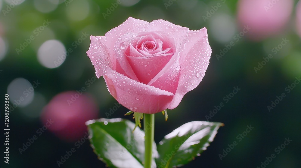 Beautiful Pink Rose with Dew Drops Close up Macro Photography of a Single Flower in Bloom Beautiful Pink Rose with Dew Drops Close up Macro Photography of a Single Flower in Bloom