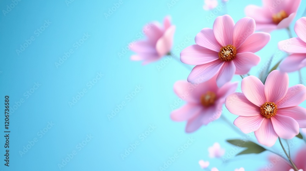Delicate Pink Flowers on Light Blue Background Floral Spring Blossom Nature Photography Delicate Pink Flowers on Light Blue Background Floral Spring Blossom Nature Photography