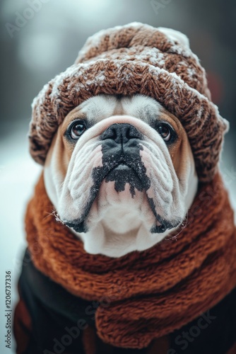 Dog in Hat and Scarf photo