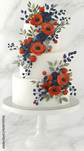 Elegant three-tiered floral wedding cake photo