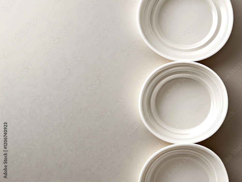 Three White Circular Bowls Arranged Vertically Three White Circular Bowls Arranged Vertically
