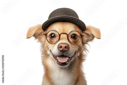 Shih tzu wearing retro glasses and a beanie hat isolated on white or transparent PNG photo