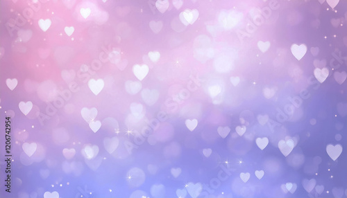 キラキラしたハートライトと紫のグラデーション抽象的背景