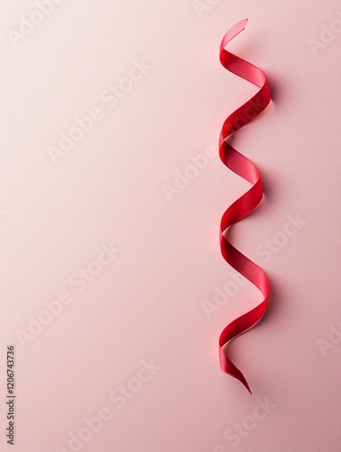 A close-up of a flowing red ribbon on a soft gradient background of pink and cream, providing an elegant copy space