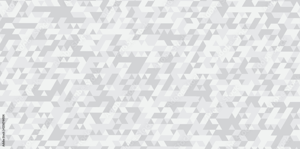 Abstract geometric white and gray background seamless mosaic and low polygon triangle texture wallpaper. Triangle shape retro wall grid pattern geometric ornament tile vector square element.