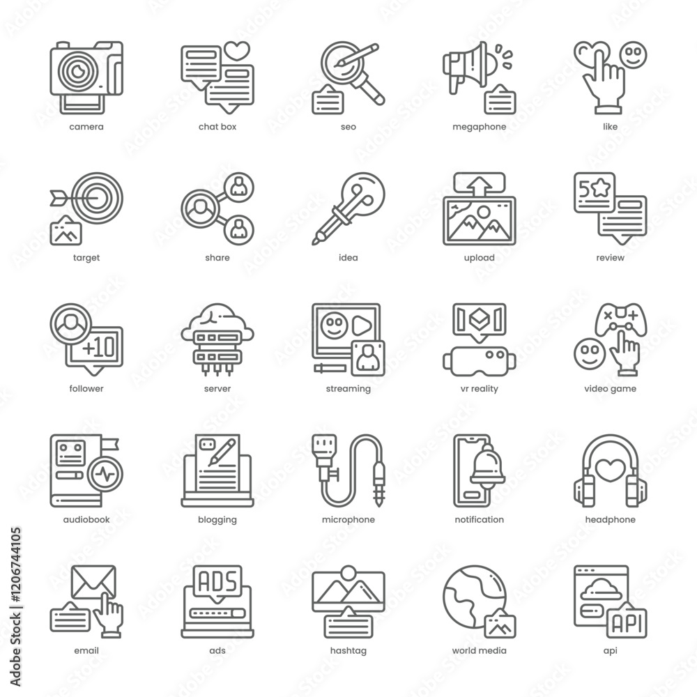 New Media Icon pack for your website, mobile, presentation, and logo design. New Media Icon outline design. Vector graphics illustration and editable stroke. New Media Icon pack for your website, mobile, presentation, and logo design. New Media Icon outline design. Vector graphics illustration and editable stroke.