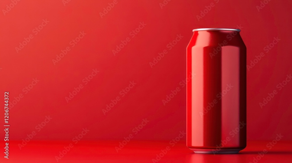 shiny red soda can mockup against vibrant red background copy space shiny red soda can mockup against vibrant red background copy space