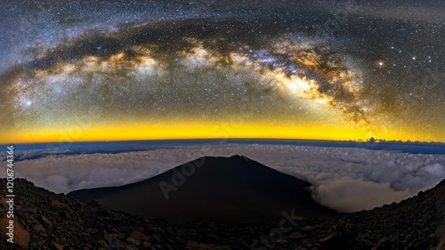 Clear night sky over volcanic landscape with Milky Way arching above at Haleakalā National Park