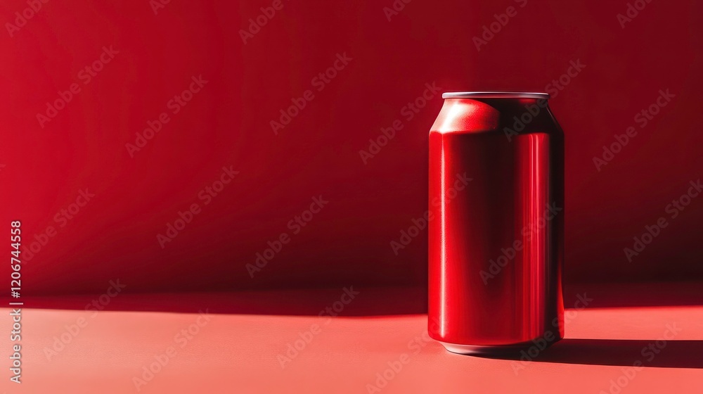 shiny red soda can mockup against vibrant red background copy space shiny red soda can mockup against vibrant red background copy space