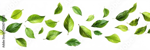 Wallpaper Mural Fresh Green Leaves Falling on White Background Nature Photography Torontodigital.ca