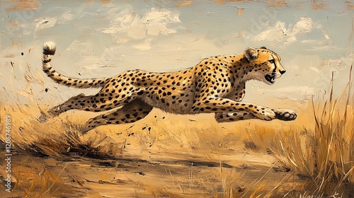 A cheetah sprinting across the savanna at full speed, showing athleticism and grace